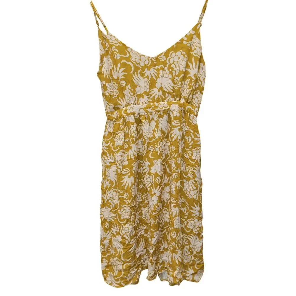 Frnch Paris Womens Floral Sleeveless Dress L Cotton Blend Mustard & White - Picture 3 of 6